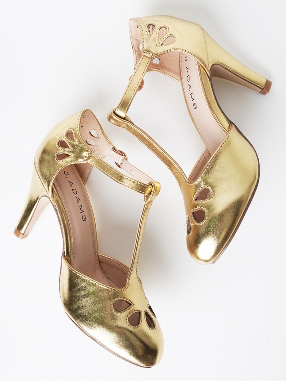 Gold T-Strap Mid Heel Pump by Jordans - Picture 3 of 5
